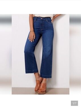 PAIGE Anessa Dark Blue Cropped Wide-Leg Jeans